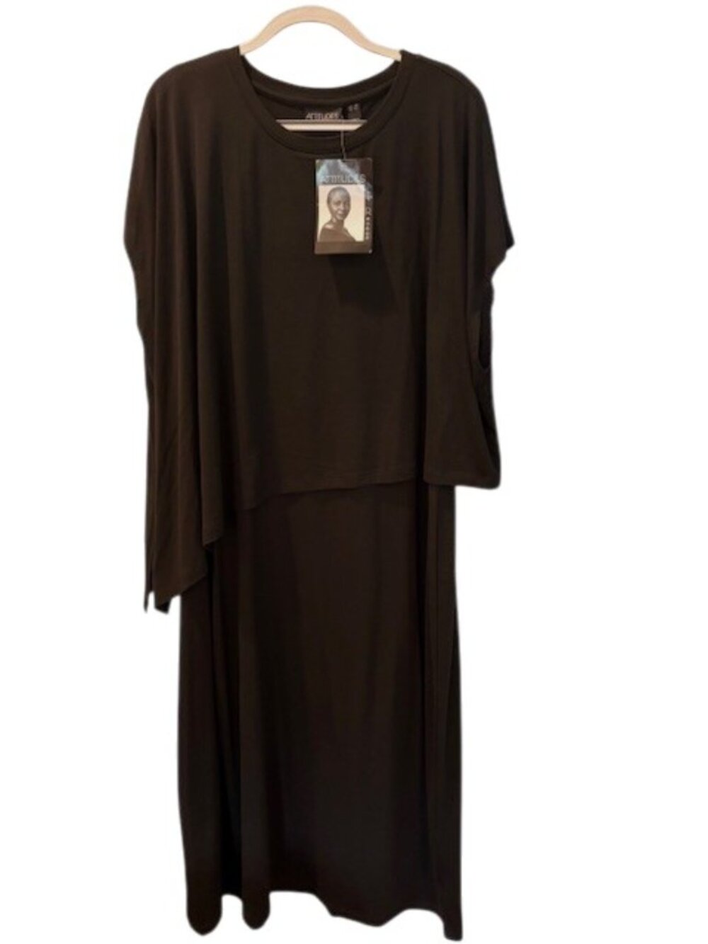 NWT Attitudes by Renee Black Jersey Knit Short Sleeve Overlay Top Midi Dress 3X
